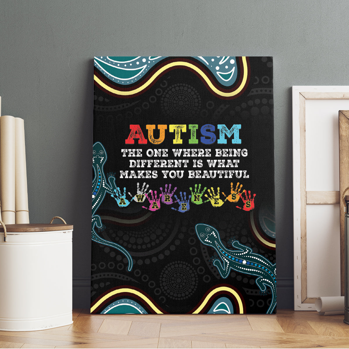 Australia Autism Awareness 4 April Aboriginal Lizard Canvas Wall Art