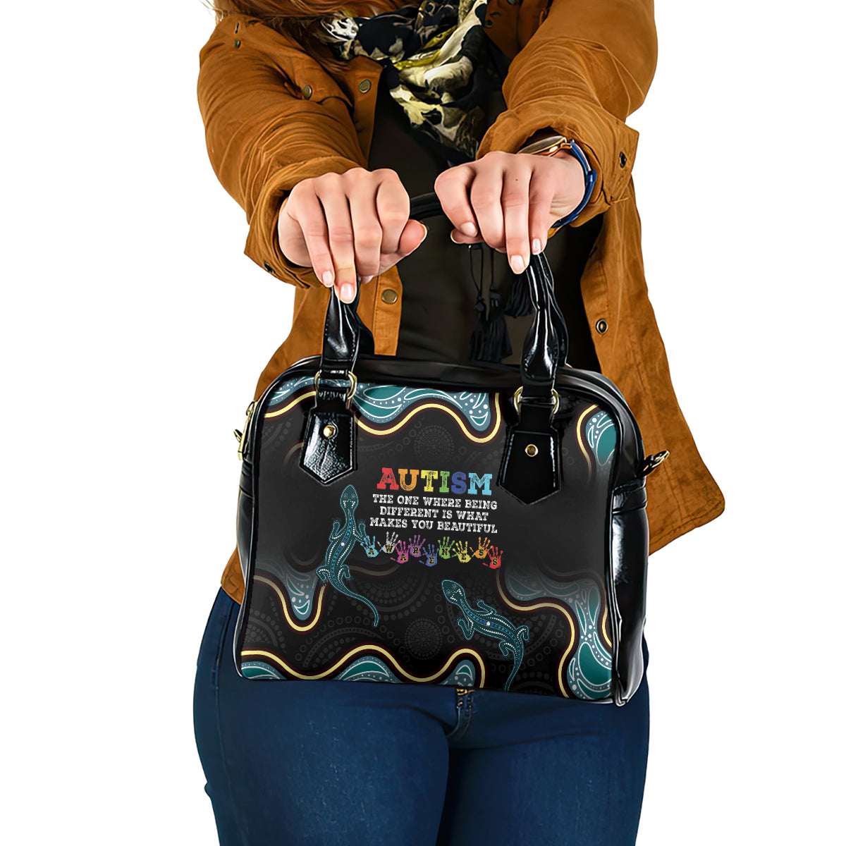 Australia Autism Awareness 4 April Aboriginal Lizard Shoulder Handbag