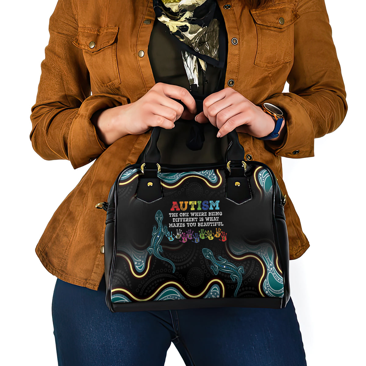 Australia Autism Awareness 4 April Aboriginal Lizard Shoulder Handbag