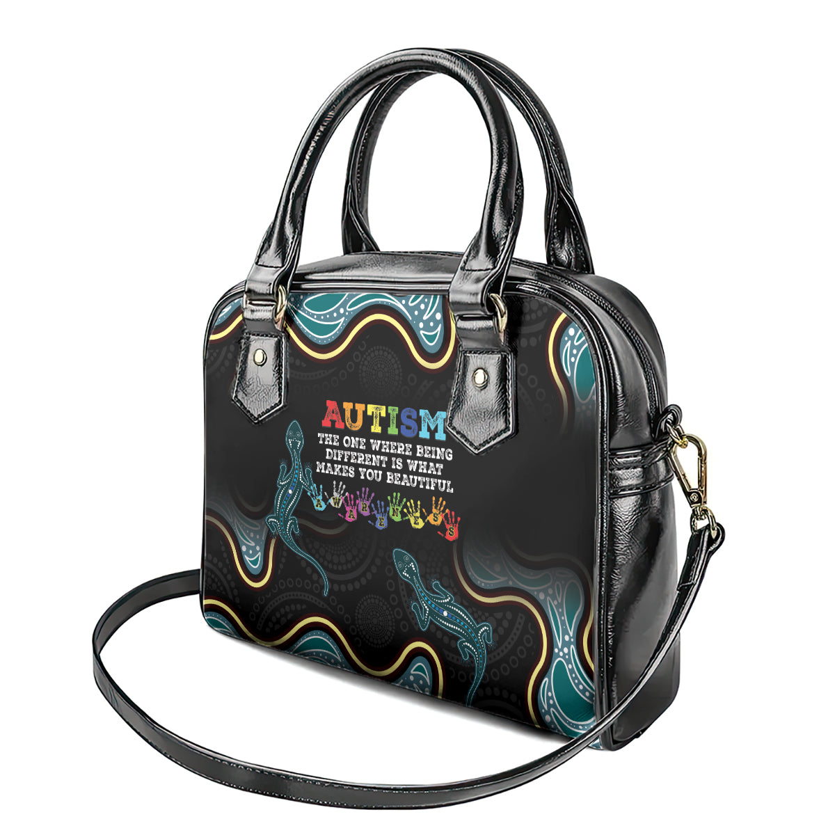 Australia Autism Awareness 4 April Aboriginal Lizard Shoulder Handbag