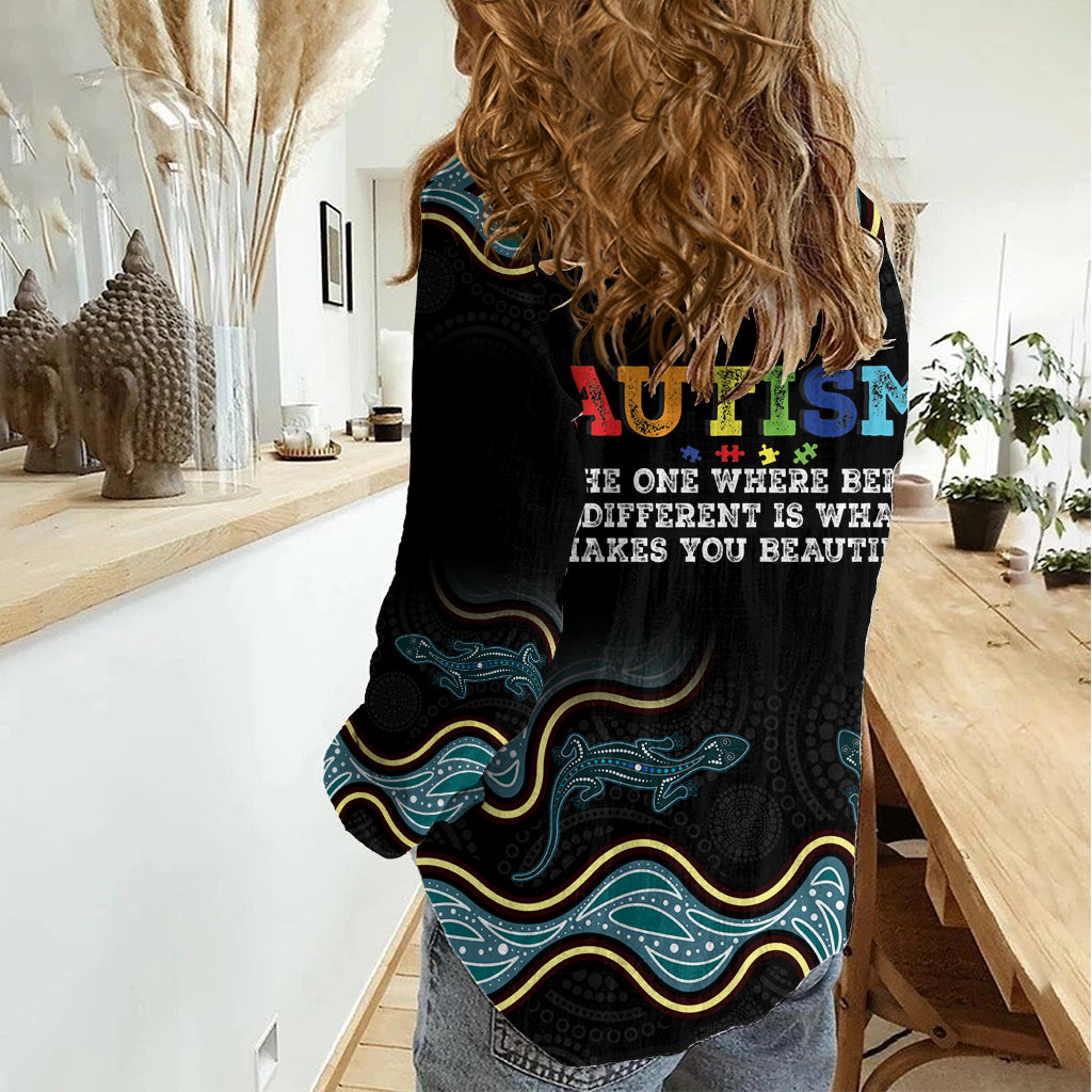 Australia Autism Awareness 4 April Aboriginal Lizard Women Casual Shirt