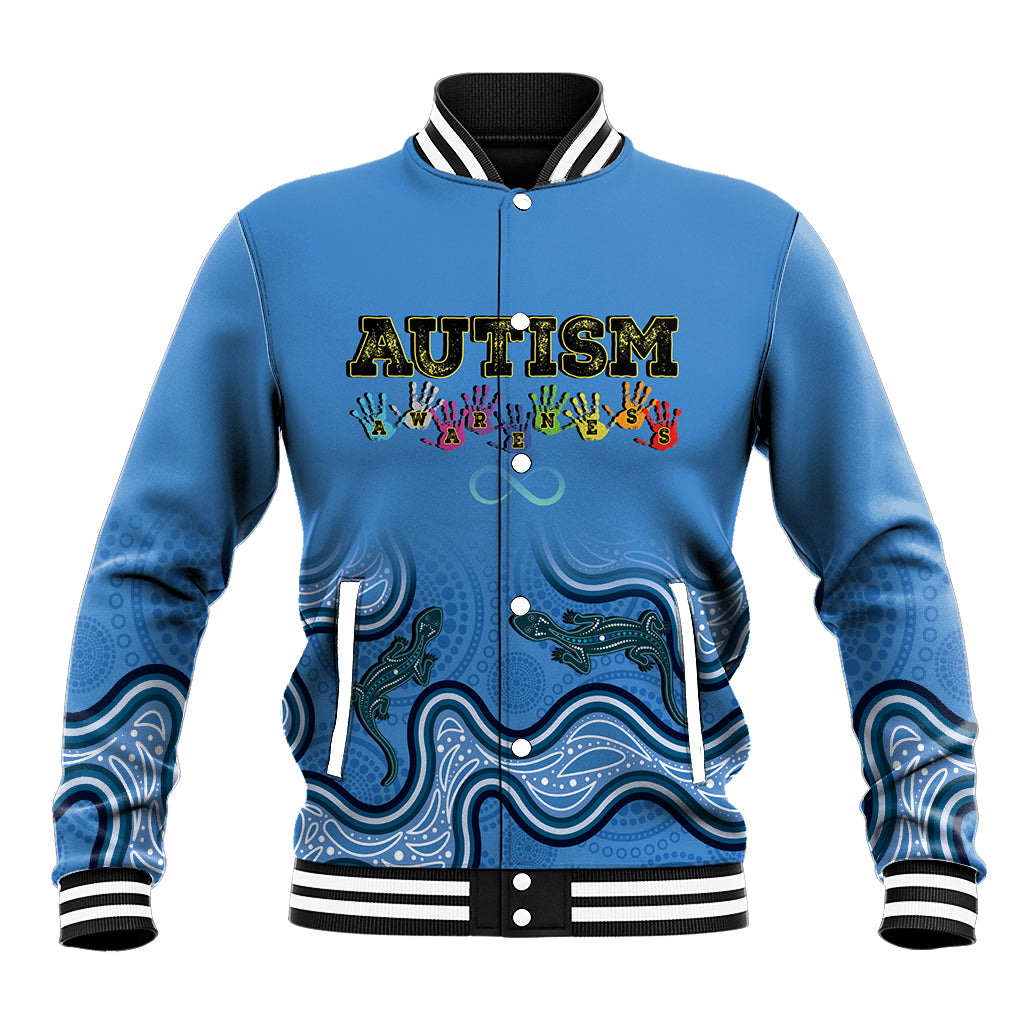 Australia Autism Awareness Baseball Jacket In April We Wear Blue Aboriginal Lizard