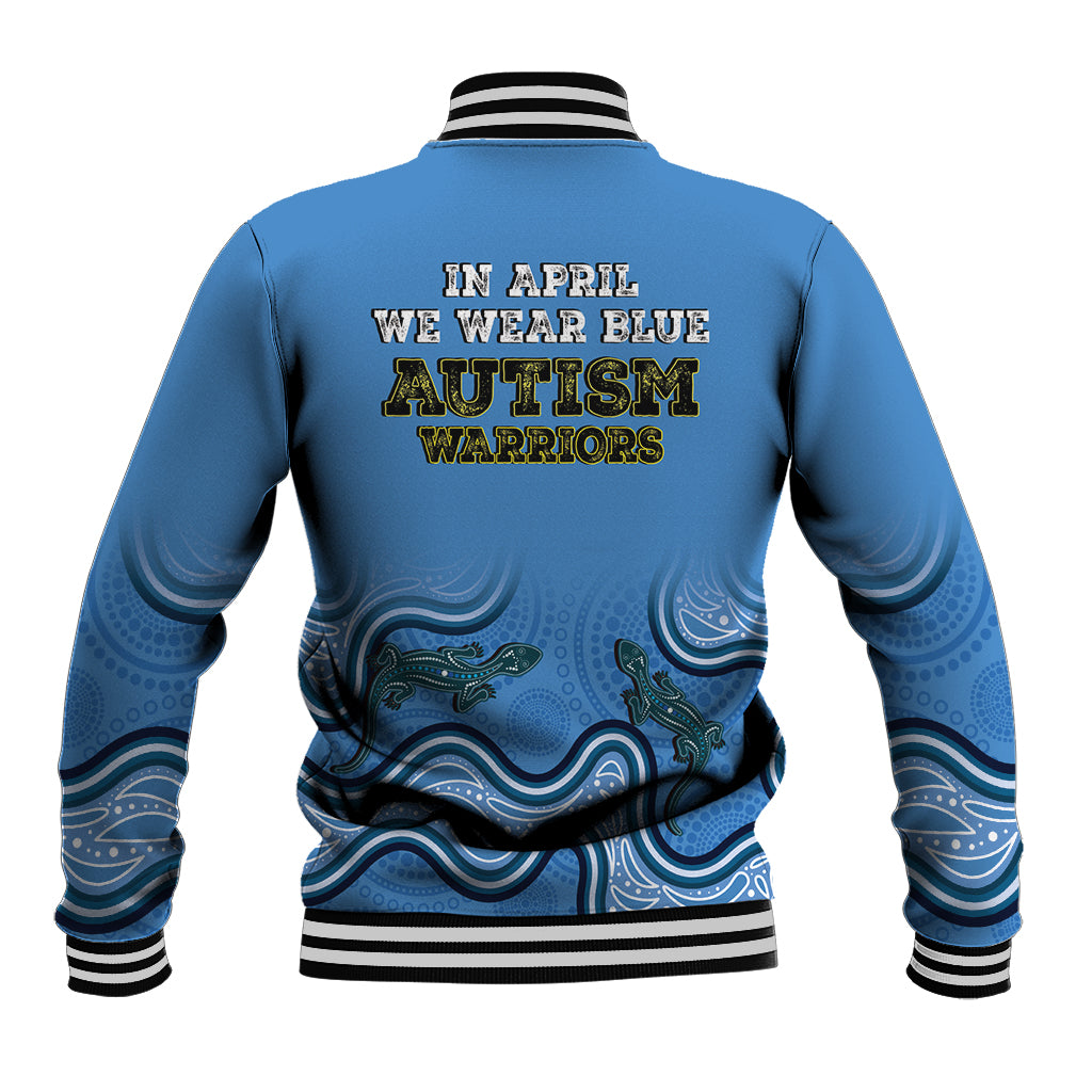 Australia Autism Awareness Baseball Jacket In April We Wear Blue Aboriginal Lizard