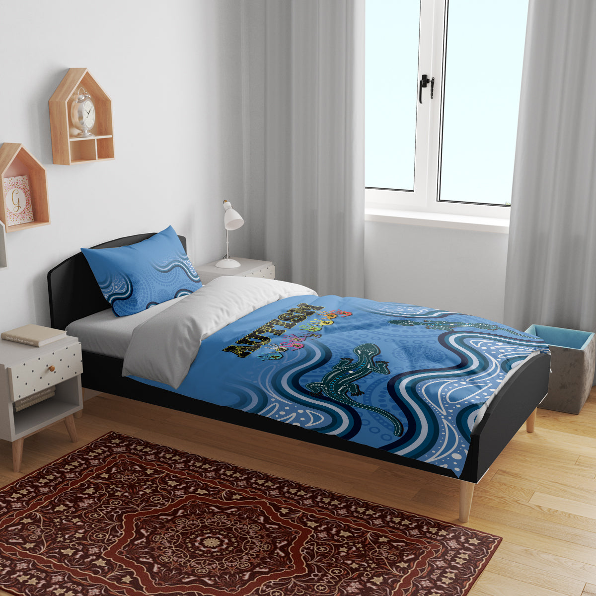 Australia Autism Awareness Bedding Set In April We Wear Blue Aboriginal Lizard