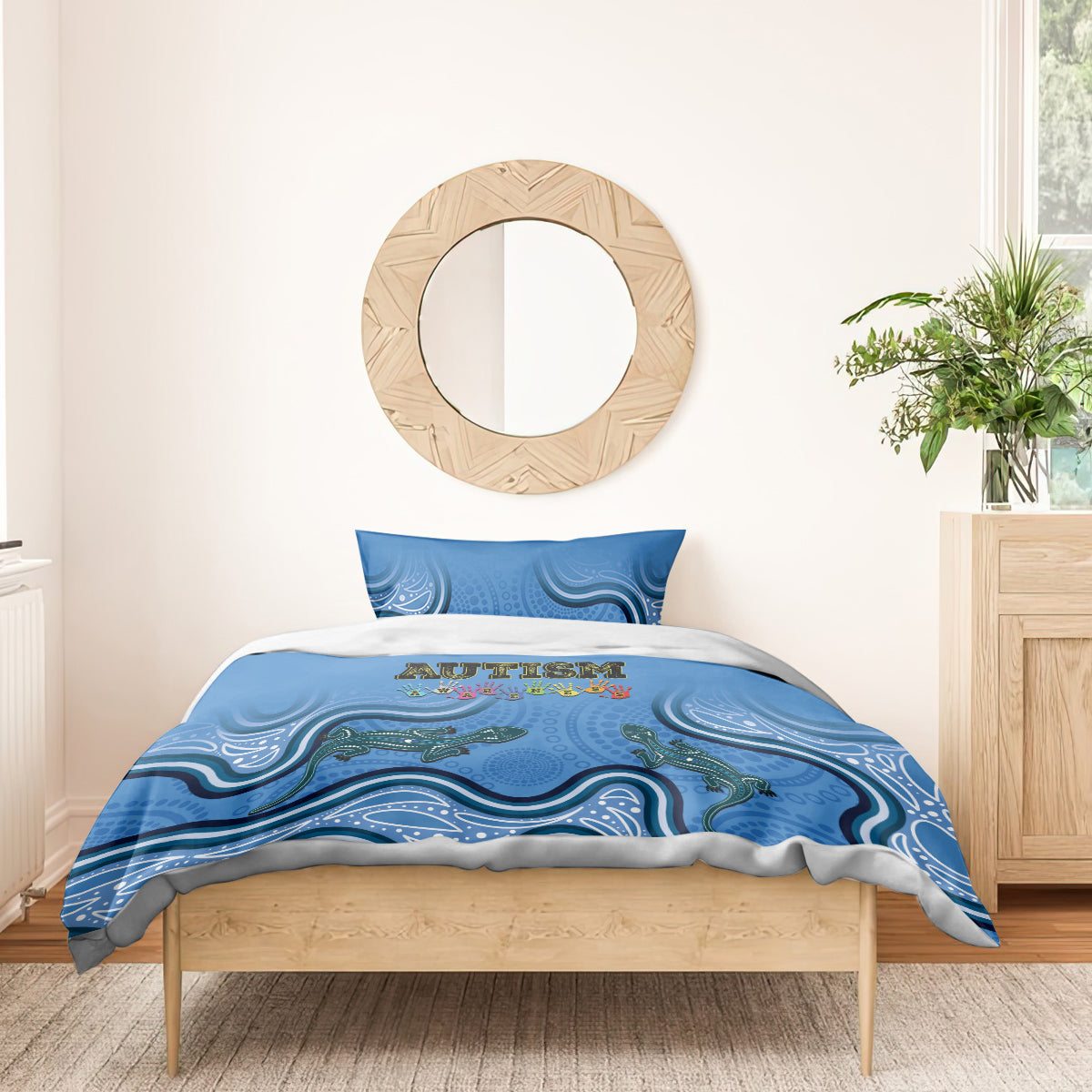 Australia Autism Awareness Bedding Set In April We Wear Blue Aboriginal Lizard