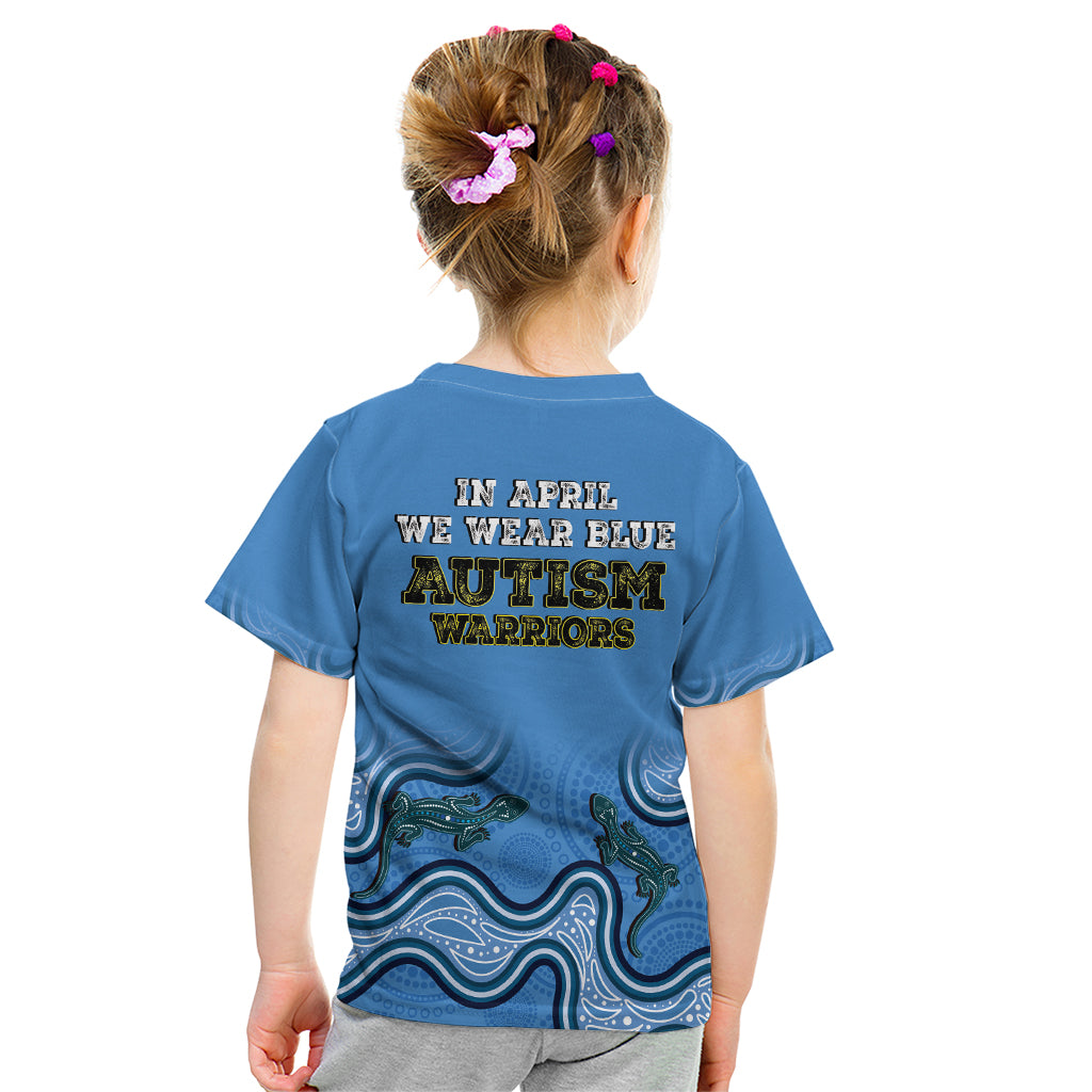 Australia Autism Awareness Kid T Shirt In April We Wear Blue Aboriginal Lizard