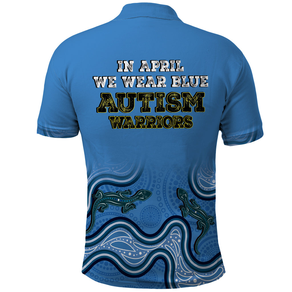 Australia Autism Awareness Polo Shirt In April We Wear Blue Aboriginal Lizard