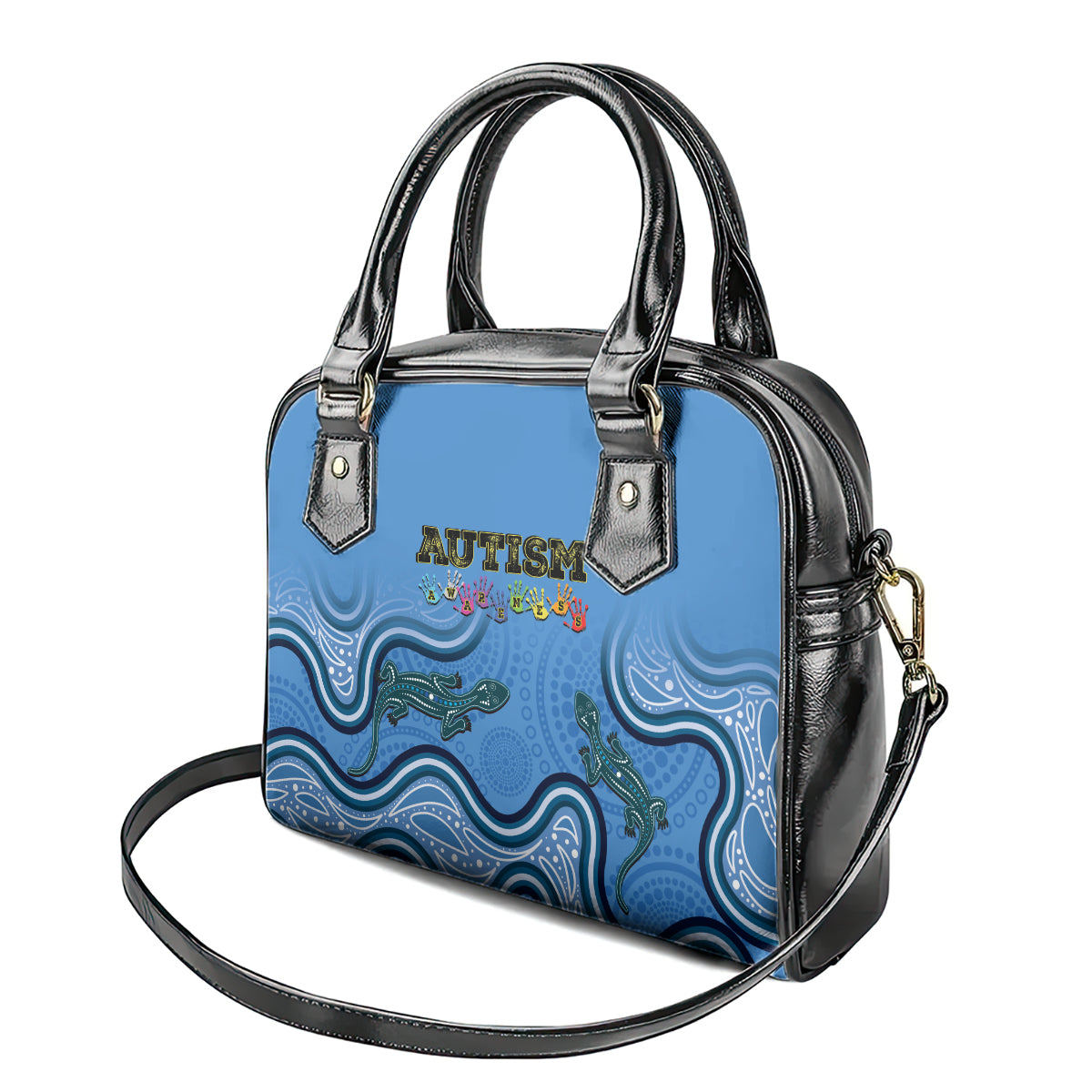 Australia Autism Awareness Shoulder Handbag In April We Wear Blue Aboriginal Lizard