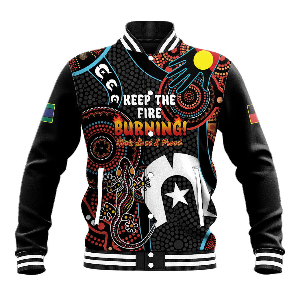 NAIDOC Week 2024 Baseball Jacket Keep The Fire Burning Indigenous Art