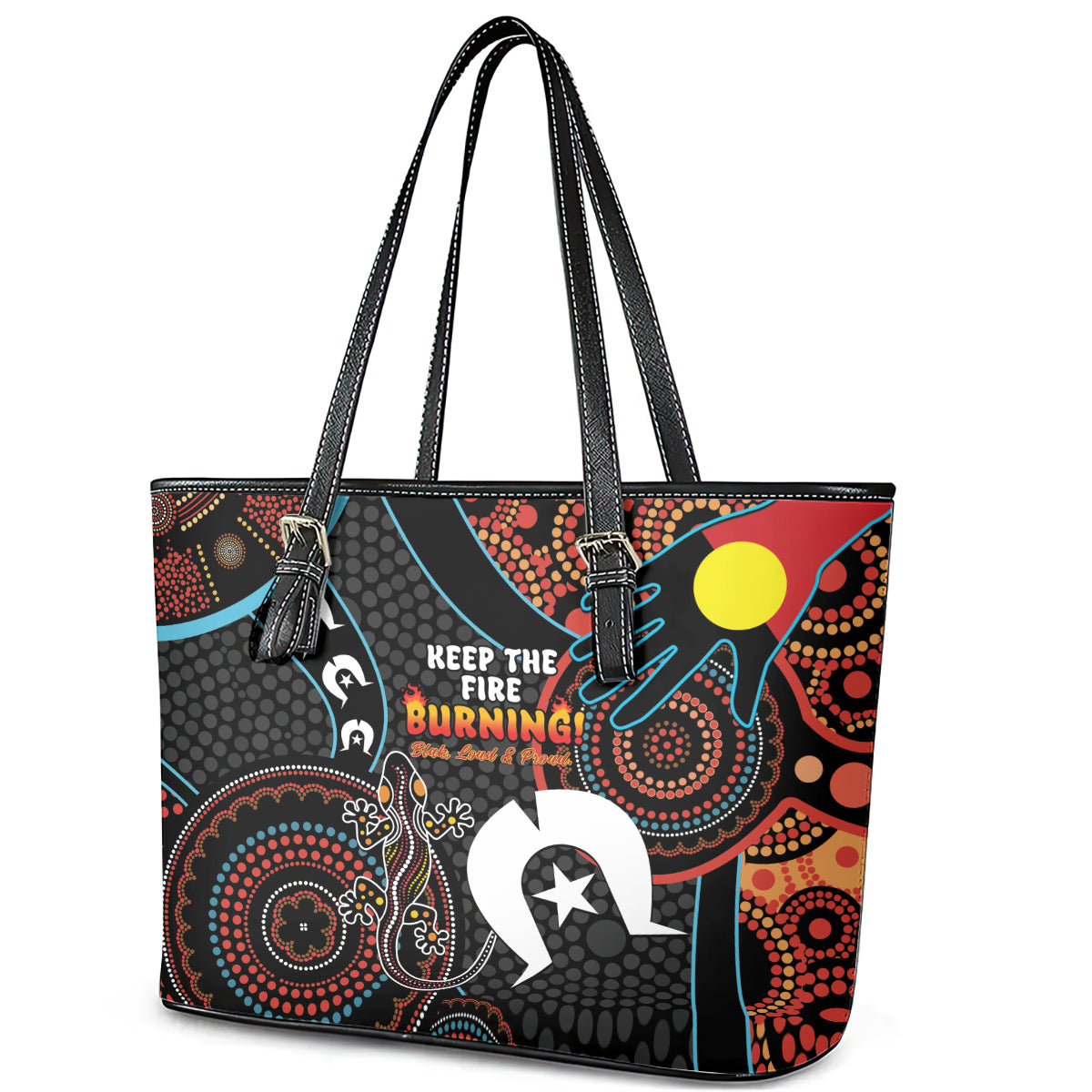 NAIDOC Week 2024 Leather Tote Bag Keep The Fire Burning Indigenous Art