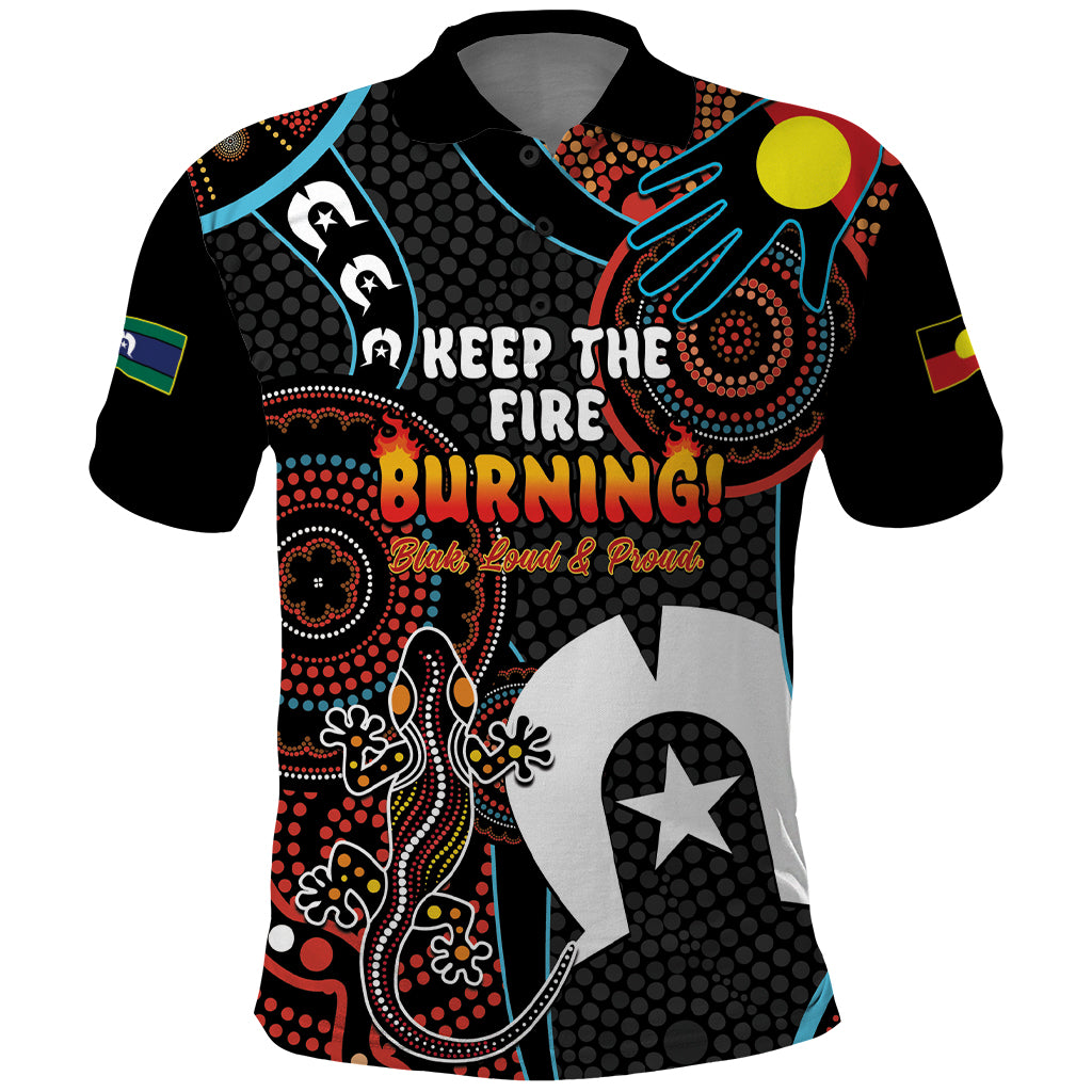 NAIDOC Week 2024 Polo Shirt Keep The Fire Burning Indigenous Art