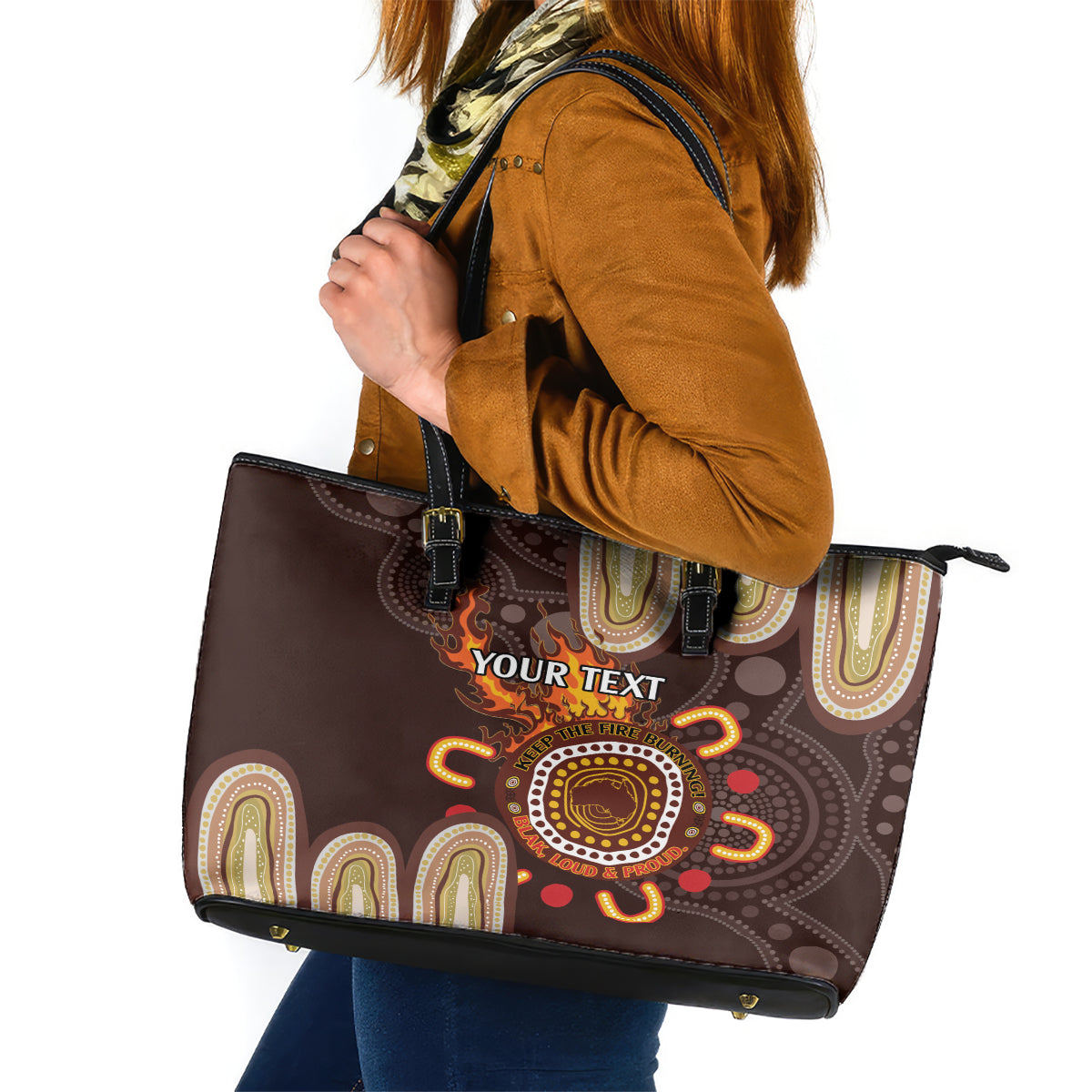 Personalised NAIDOC Week 2024 Leather Tote Bag Aussie Map With Aboriginal