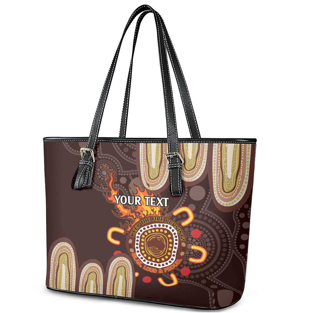 Personalised NAIDOC Week 2024 Leather Tote Bag Aussie Map With Aboriginal