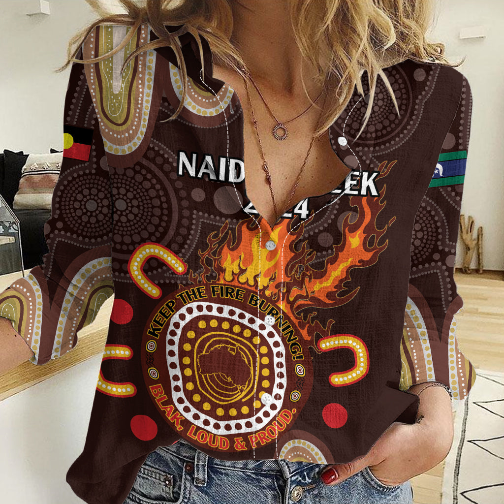 Personalised NAIDOC Week 2024 Women Casual Shirt Aussie Map With Aboriginal