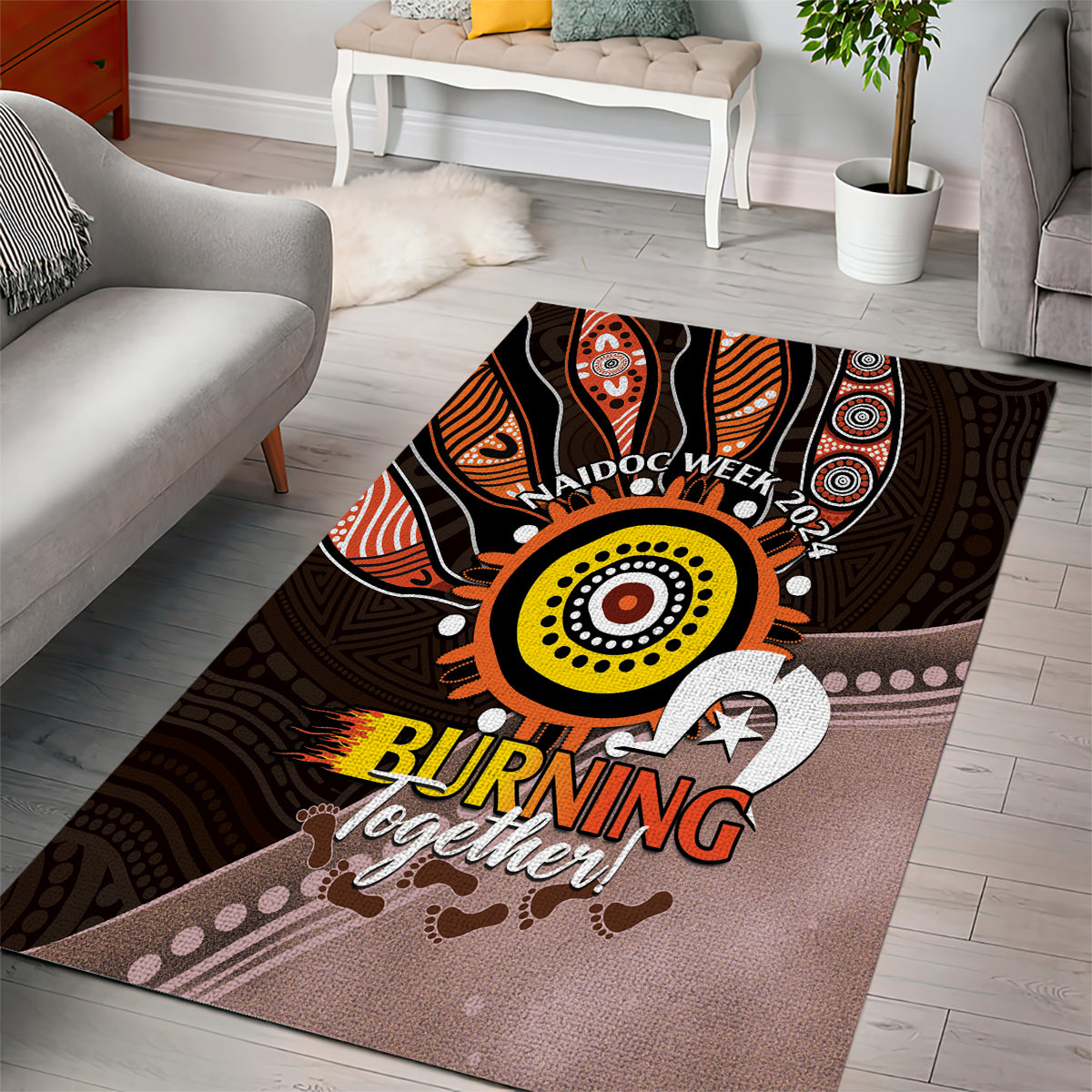 Fire Burning Together NAIDOC 2024 Area Rug Indigenous Art