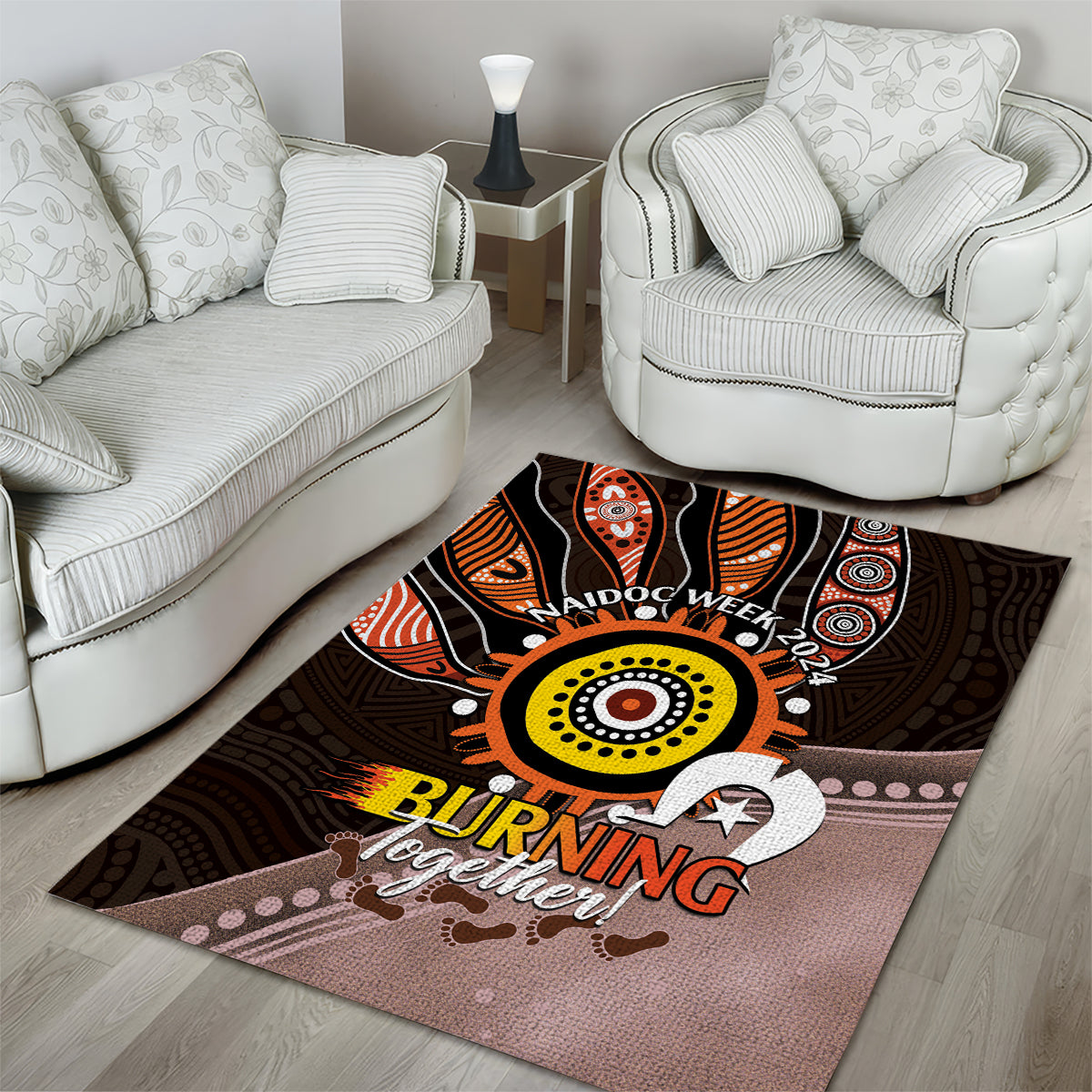 Fire Burning Together NAIDOC 2024 Area Rug Indigenous Art