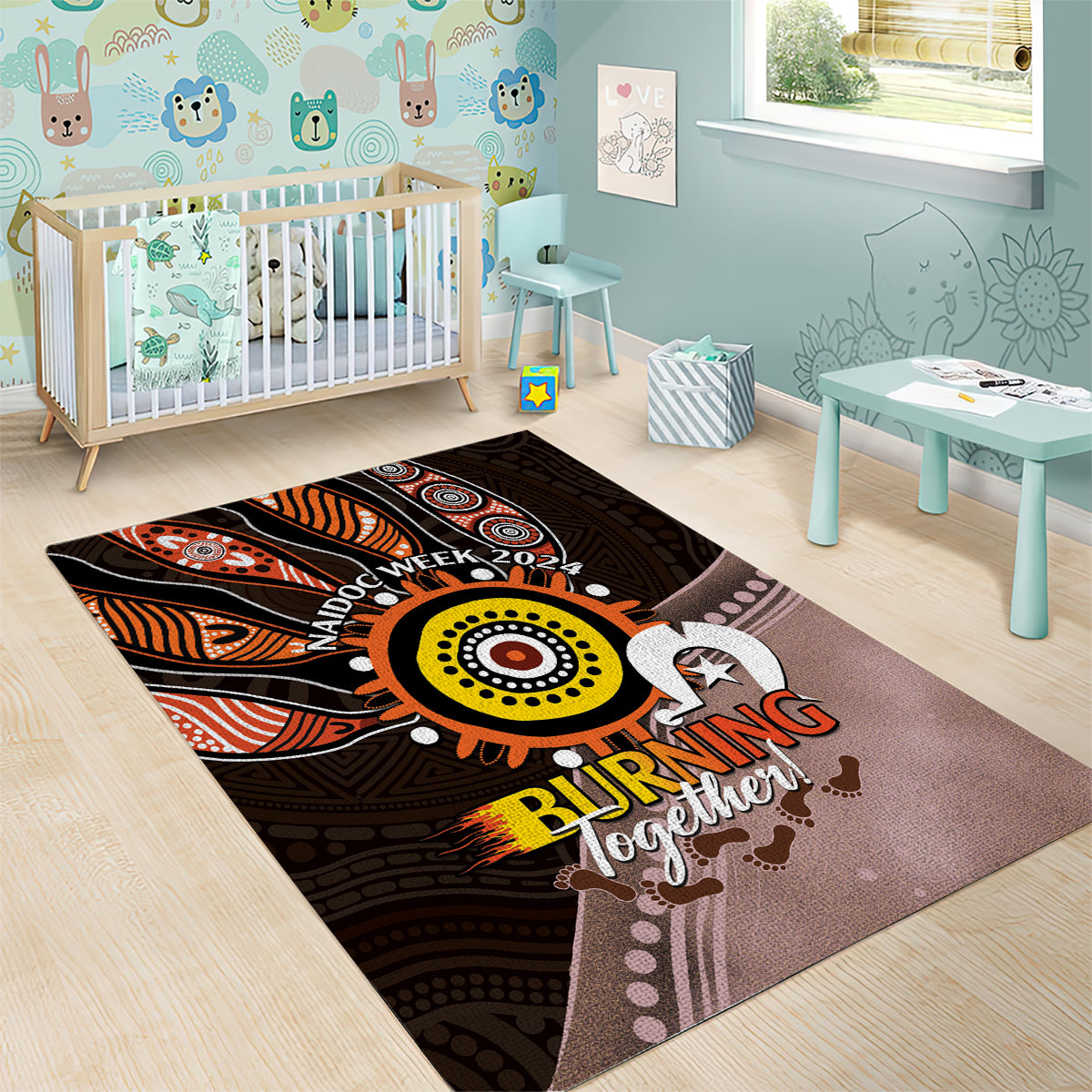 Fire Burning Together NAIDOC 2024 Area Rug Indigenous Art