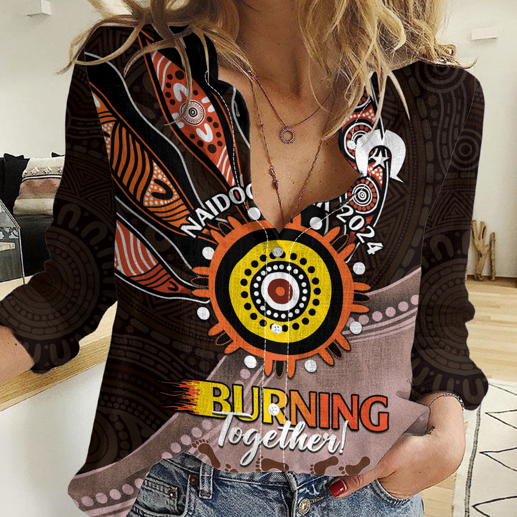 Fire Burning Together NAIDOC 2024 Women Casual Shirt Indigenous Art