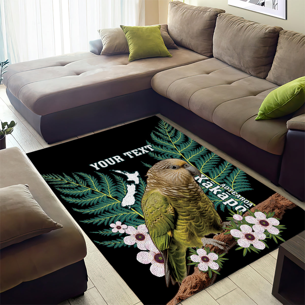 Personalised New Zealand Kakapo Area Rug Aotearoa Fern With Manuka