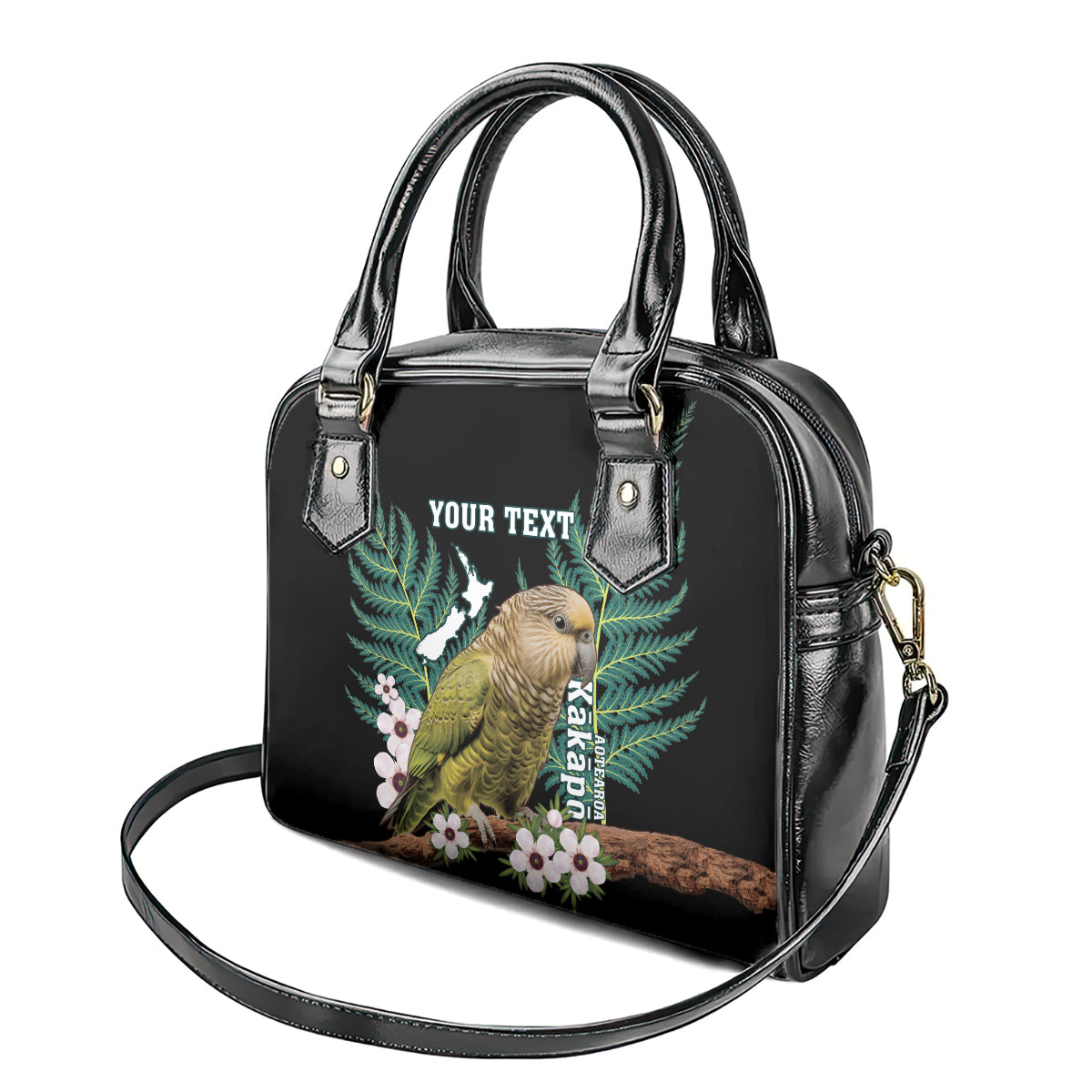 Personalised New Zealand Kakapo Shoulder Handbag Aotearoa Fern With Manuka