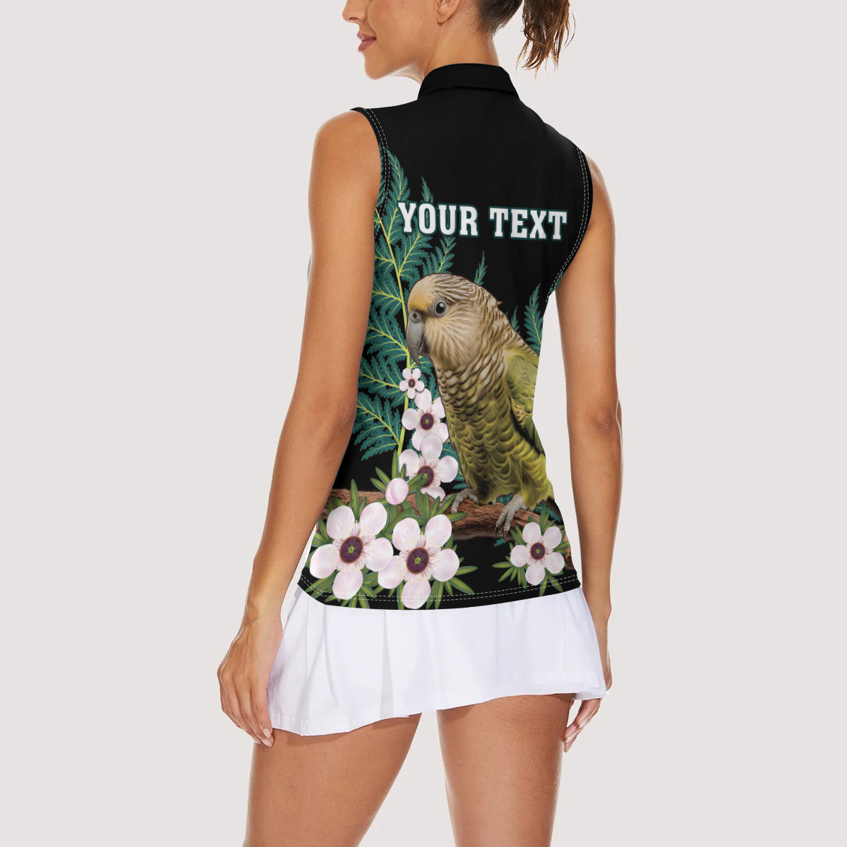 Personalised New Zealand Kakapo Women Sleeveless Polo Shirt Aotearoa Fern With Manuka