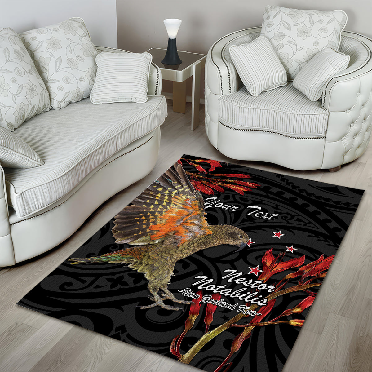 Personalised New Zealand Kea Area Rug Nestor Notabilis With Harakeke Maori Pattern