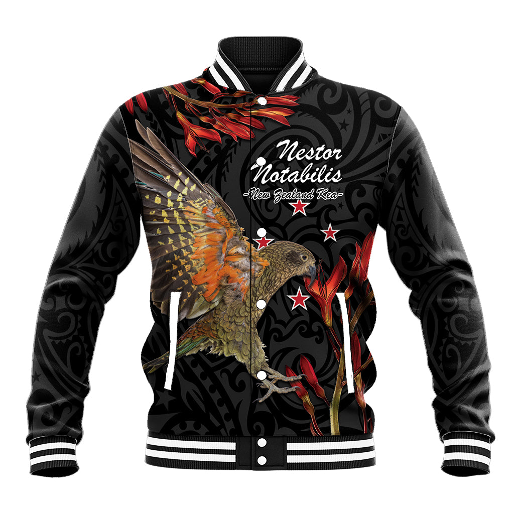 Personalised New Zealand Kea Baseball Jacket Nestor Notabilis With Harakeke Maori Pattern