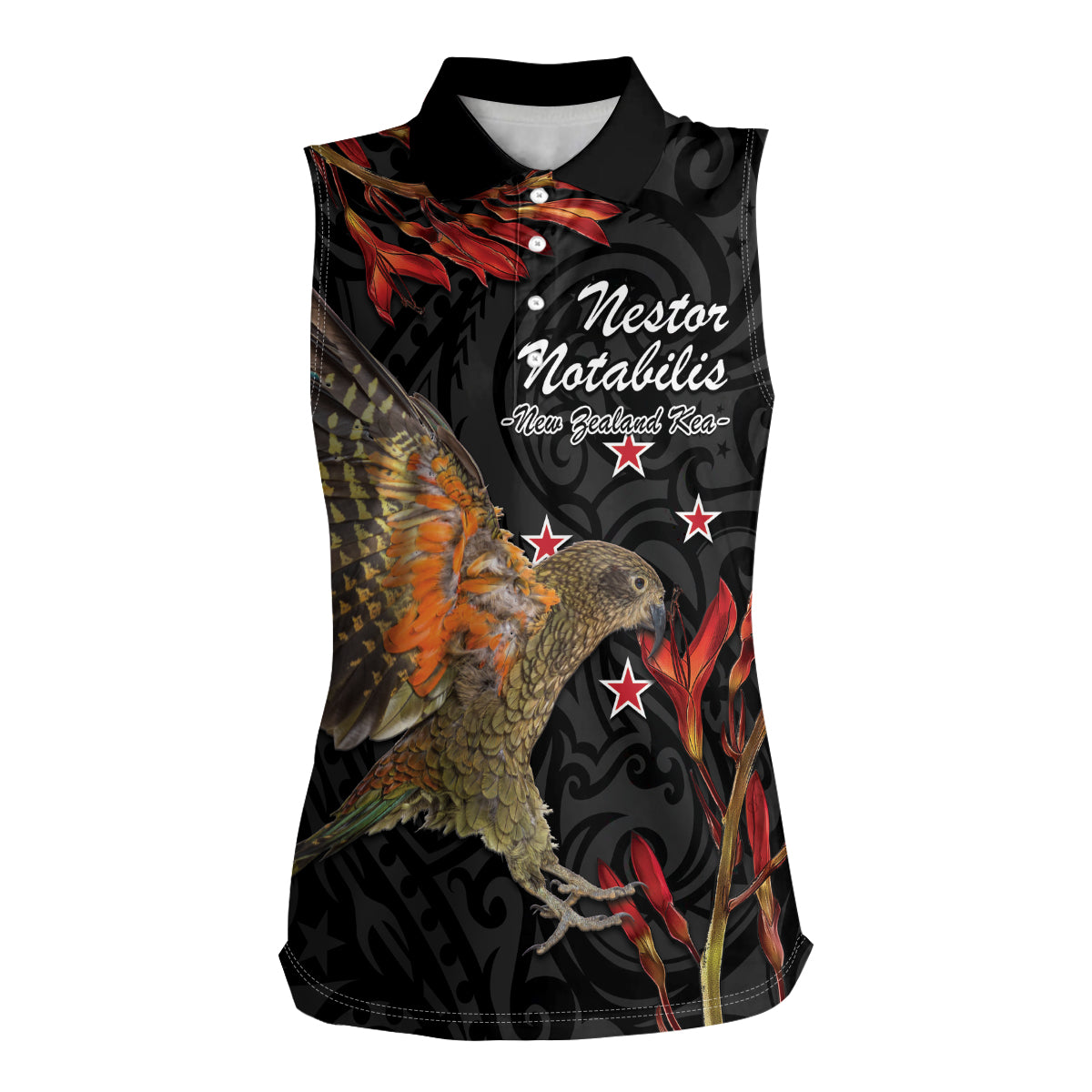 Personalised New Zealand Kea Women Sleeveless Polo Shirt Nestor Notabilis With Harakeke Maori Pattern