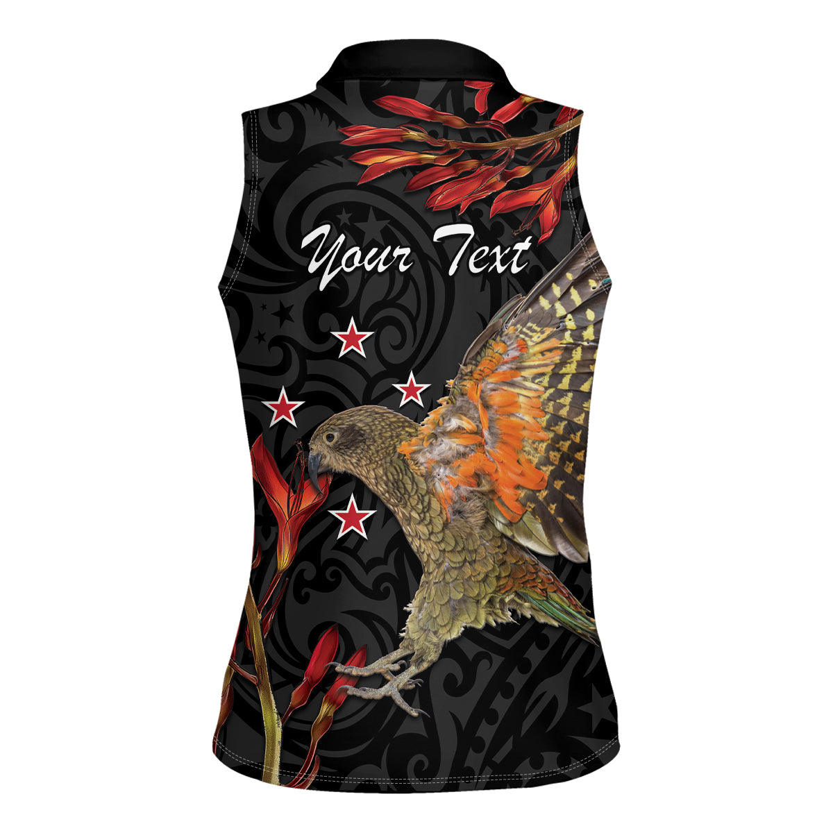 Personalised New Zealand Kea Women Sleeveless Polo Shirt Nestor Notabilis With Harakeke Maori Pattern