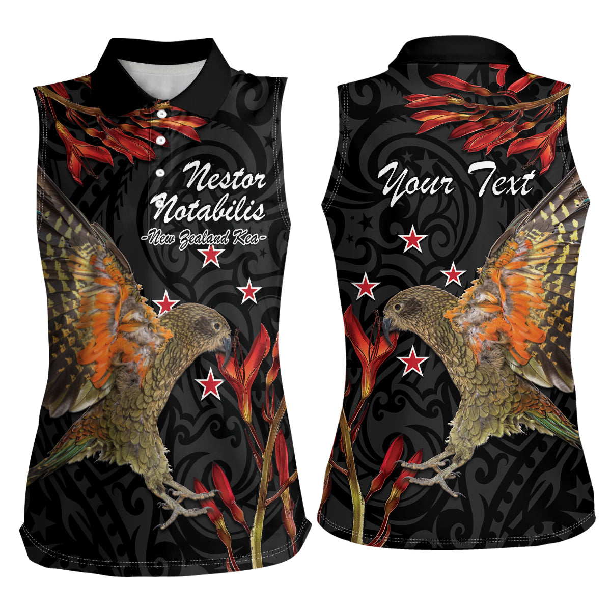 Personalised New Zealand Kea Women Sleeveless Polo Shirt Nestor Notabilis With Harakeke Maori Pattern