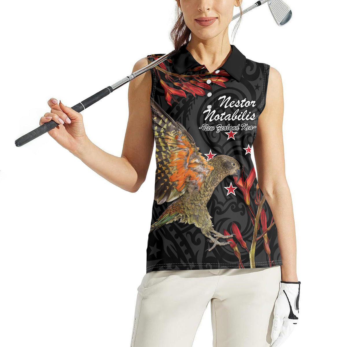 Personalised New Zealand Kea Women Sleeveless Polo Shirt Nestor Notabilis With Harakeke Maori Pattern