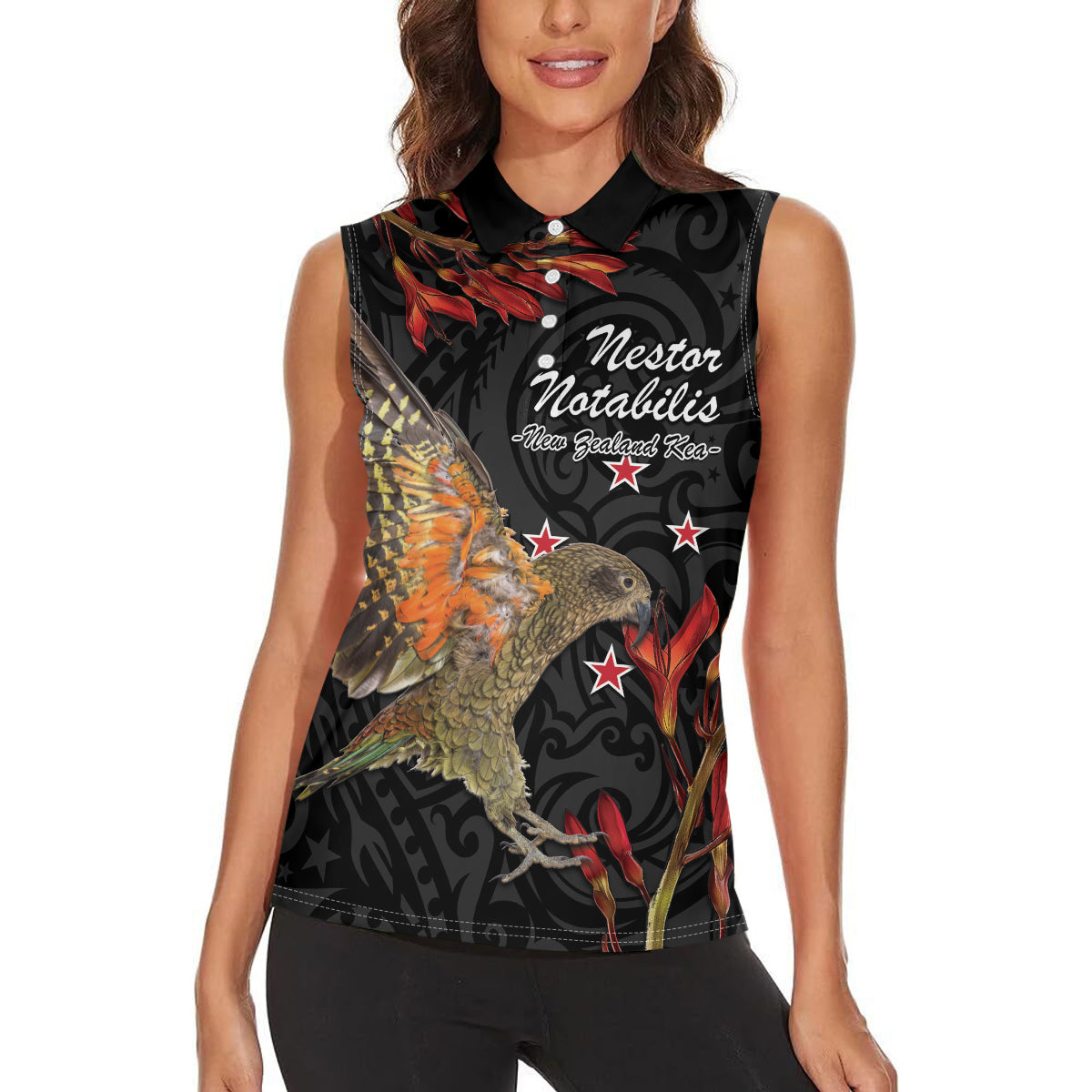 Personalised New Zealand Kea Women Sleeveless Polo Shirt Nestor Notabilis With Harakeke Maori Pattern