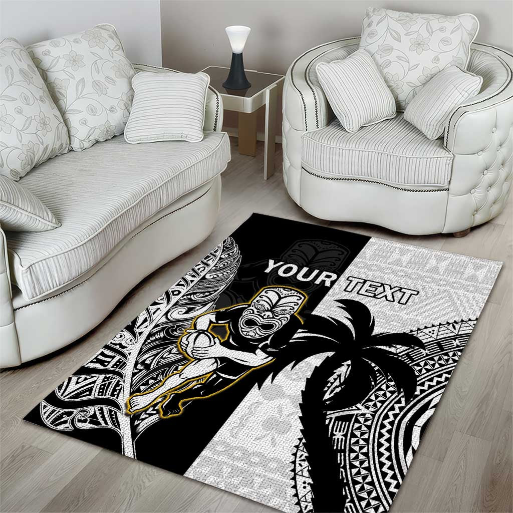 Custom Fiji And New Zealand Rugby Area Rug Aotearoa Silver Fern Mix Fijian Tapa Pattern