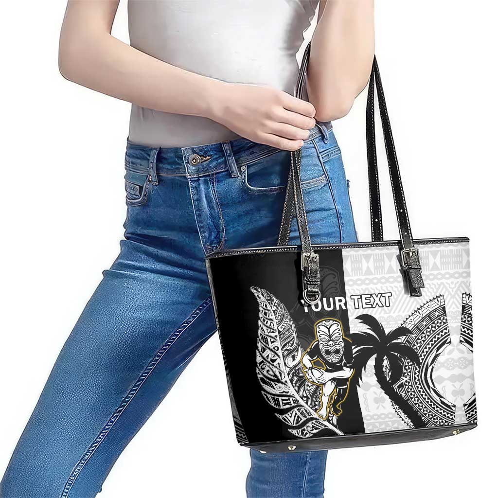 Custom Fiji And New Zealand Rugby Leather Tote Bag Aotearoa Silver Fern Mix Fijian Tapa Pattern