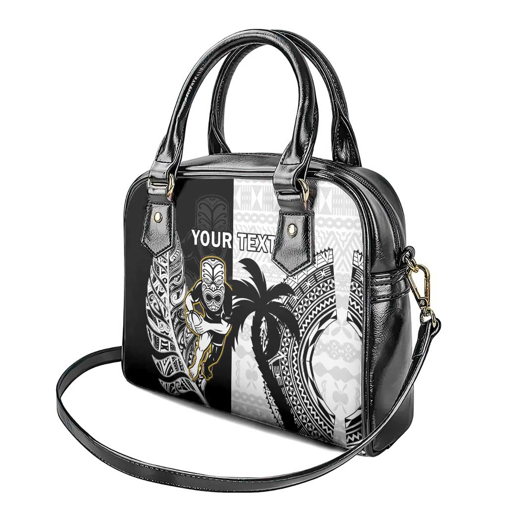 Custom Fiji And New Zealand Rugby Shoulder Handbag Aotearoa Silver Fern Mix Fijian Tapa Pattern