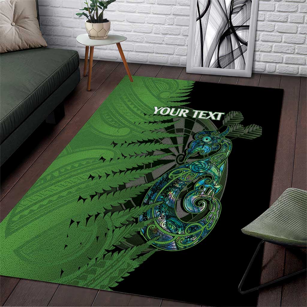 Personalised New Zealand Darts Area Rug Aotearoa Maori Fern Mix Manaia Tattoo