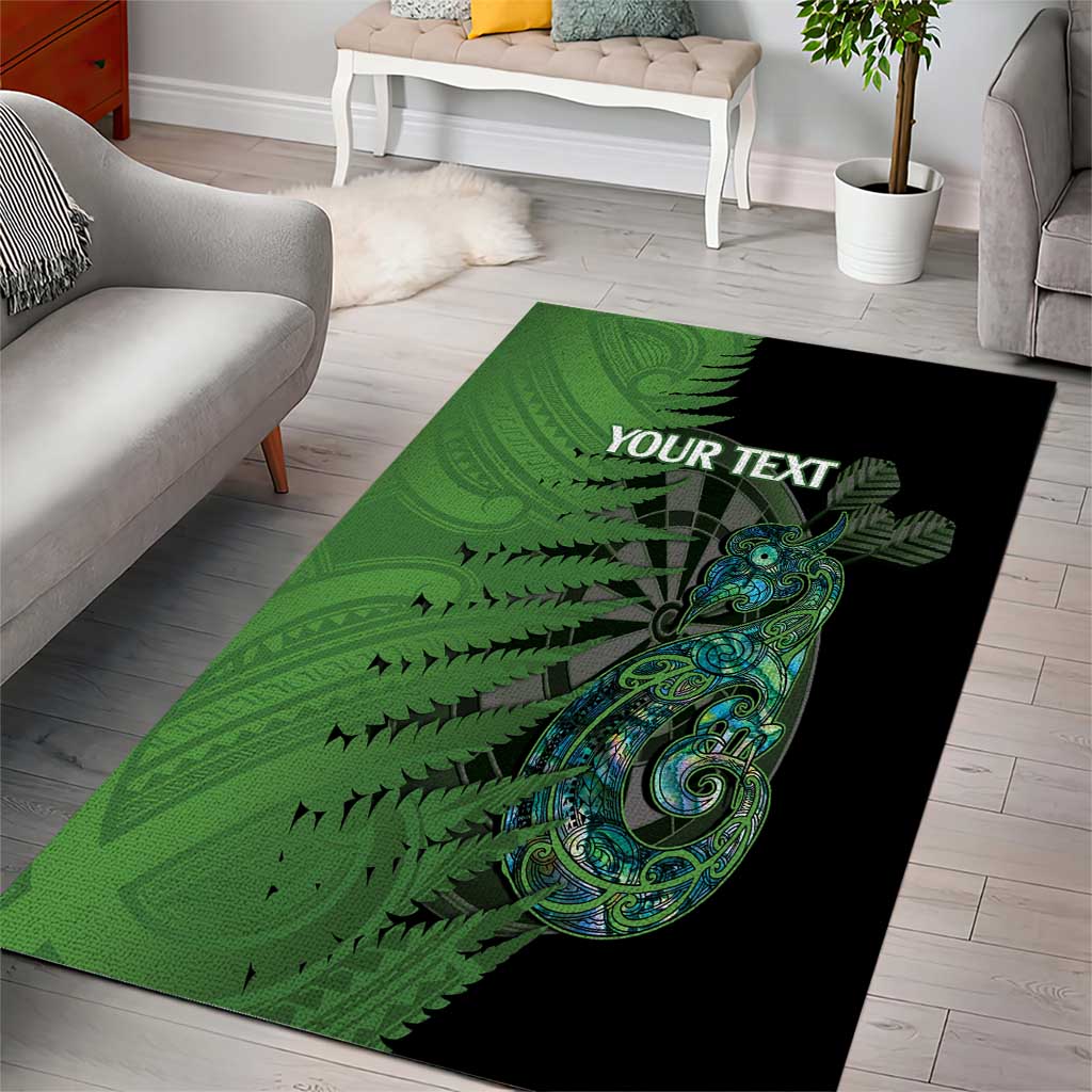 Personalised New Zealand Darts Area Rug Aotearoa Maori Fern Mix Manaia Tattoo