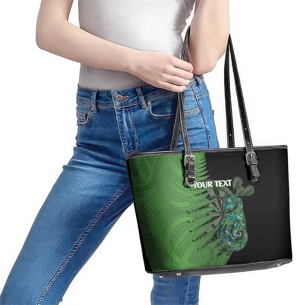 Personalised New Zealand Darts Leather Tote Bag Aotearoa Maori Fern Mix Manaia Tattoo