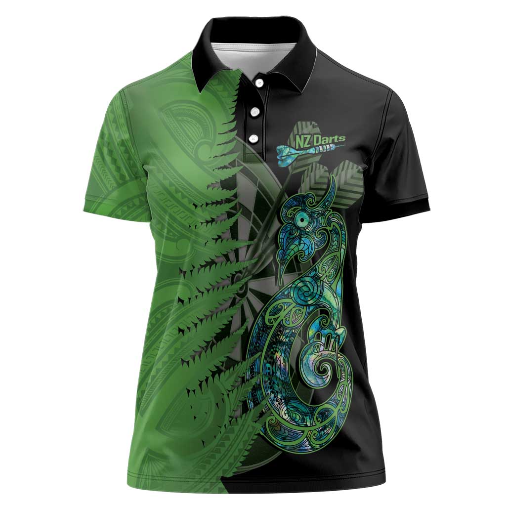 Personalised New Zealand Darts Women Polo Shirt Aotearoa Maori Fern Mix Manaia Tattoo