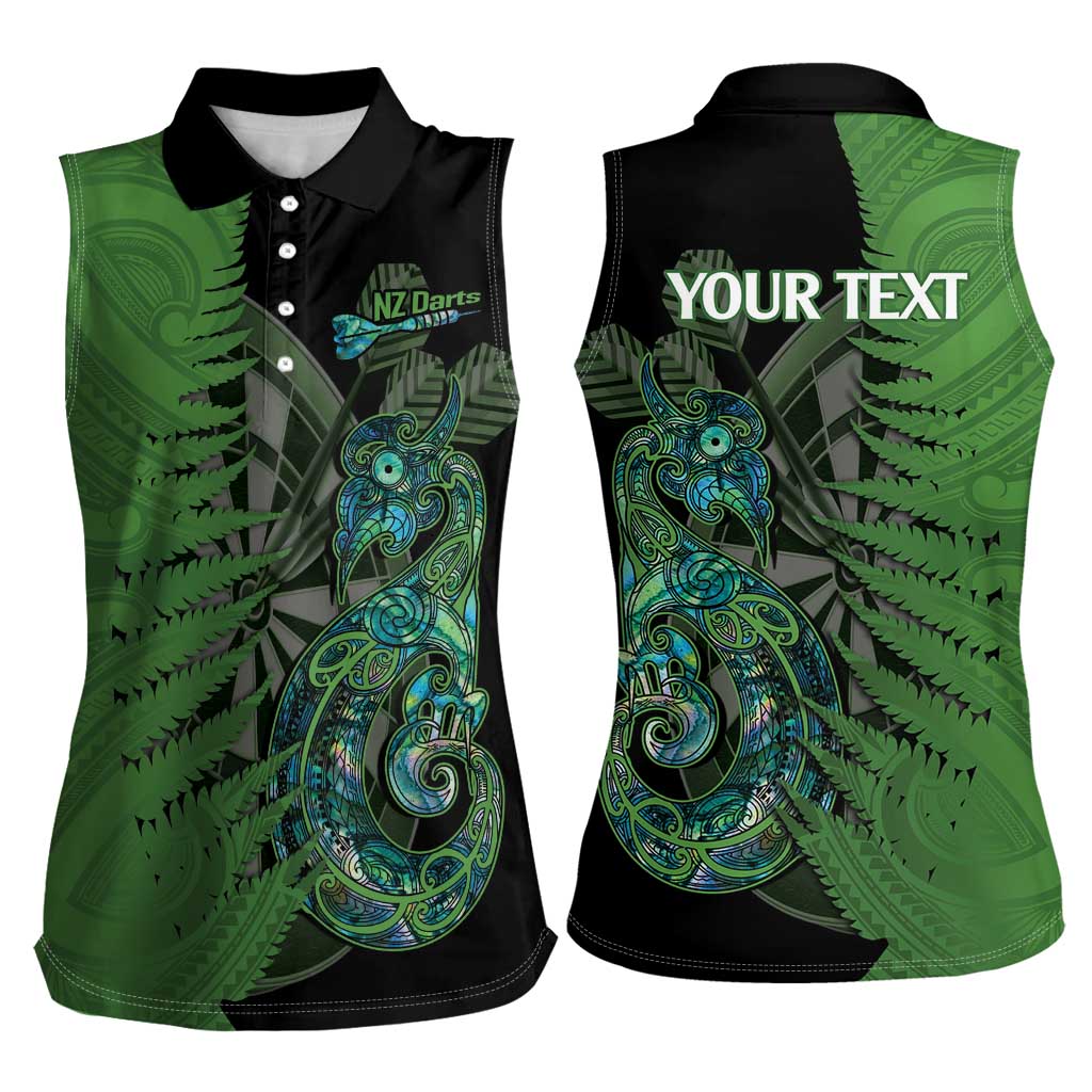 Personalised New Zealand Darts Women Sleeveless Polo Shirt Aotearoa Maori Fern Mix Manaia Tattoo