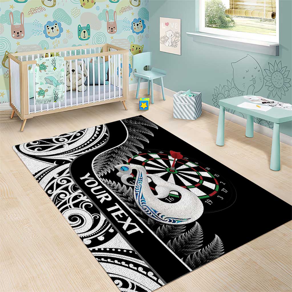 Personalised New Zealand Darts Area Rug Aotearoa Fern Mix Paua Shell Manaia - Black