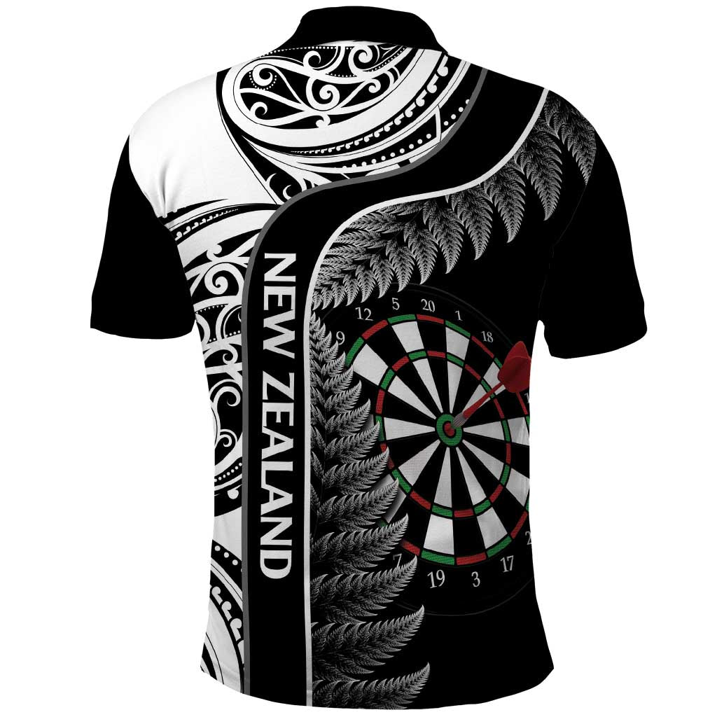 Personalised New Zealand Darts Polo Shirt Aotearoa Fern Mix Paua Shell Manaia - Black