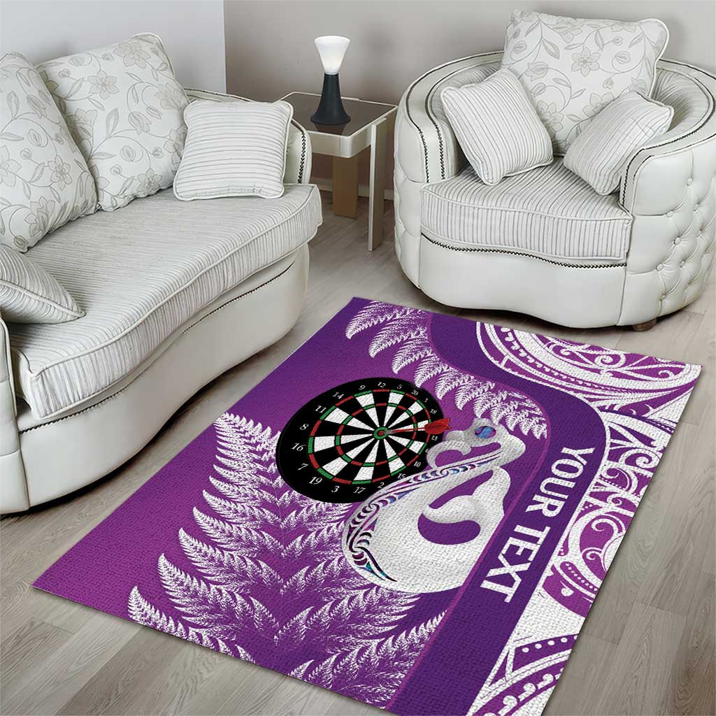 Personalised New Zealand Darts Area Rug Aotearoa Fern Mix Paua Shell Manaia - Purple