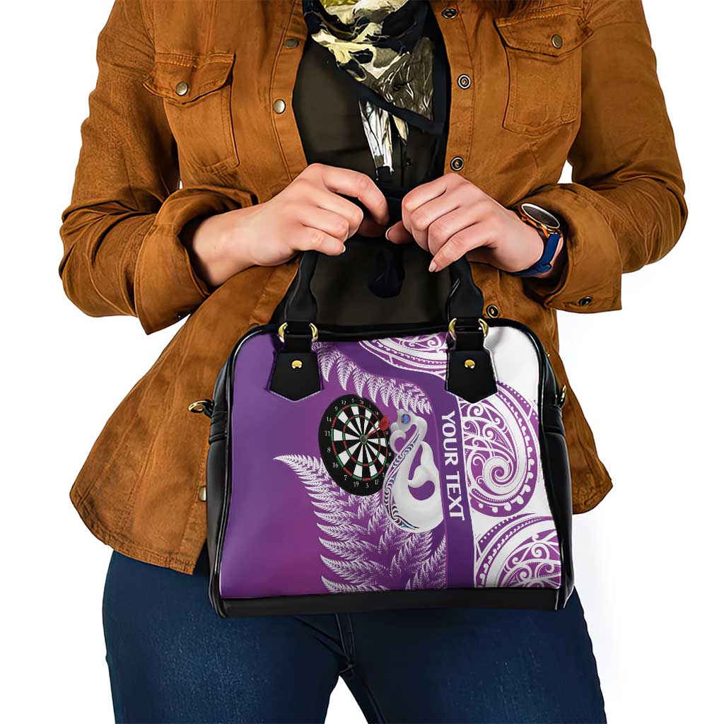 Personalised New Zealand Darts Shoulder Handbag Aotearoa Fern Mix Paua Shell Manaia - Purple