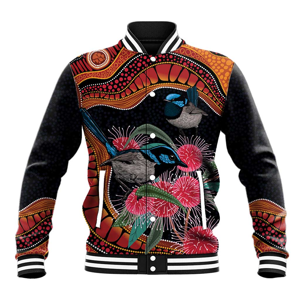 Hakea Flower And Fairy Wren Australia Baseball Jacket Aboriginal Art