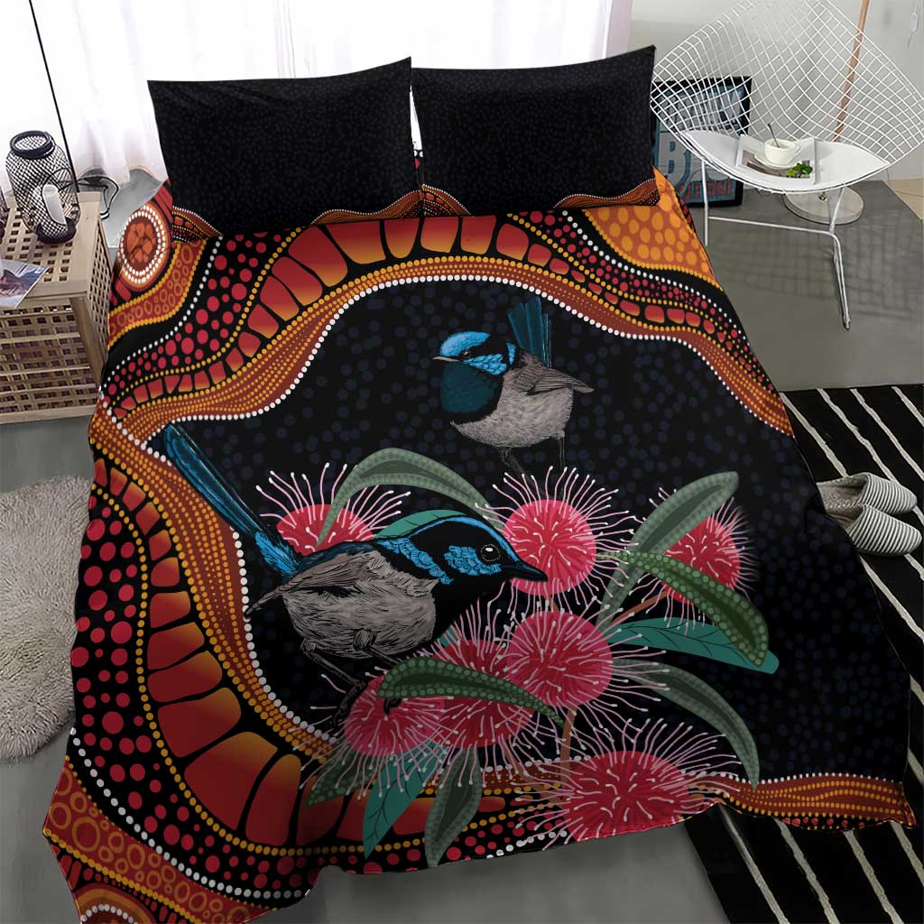 Hakea Flower And Fairy Wren Australia Bedding Set Aboriginal Art