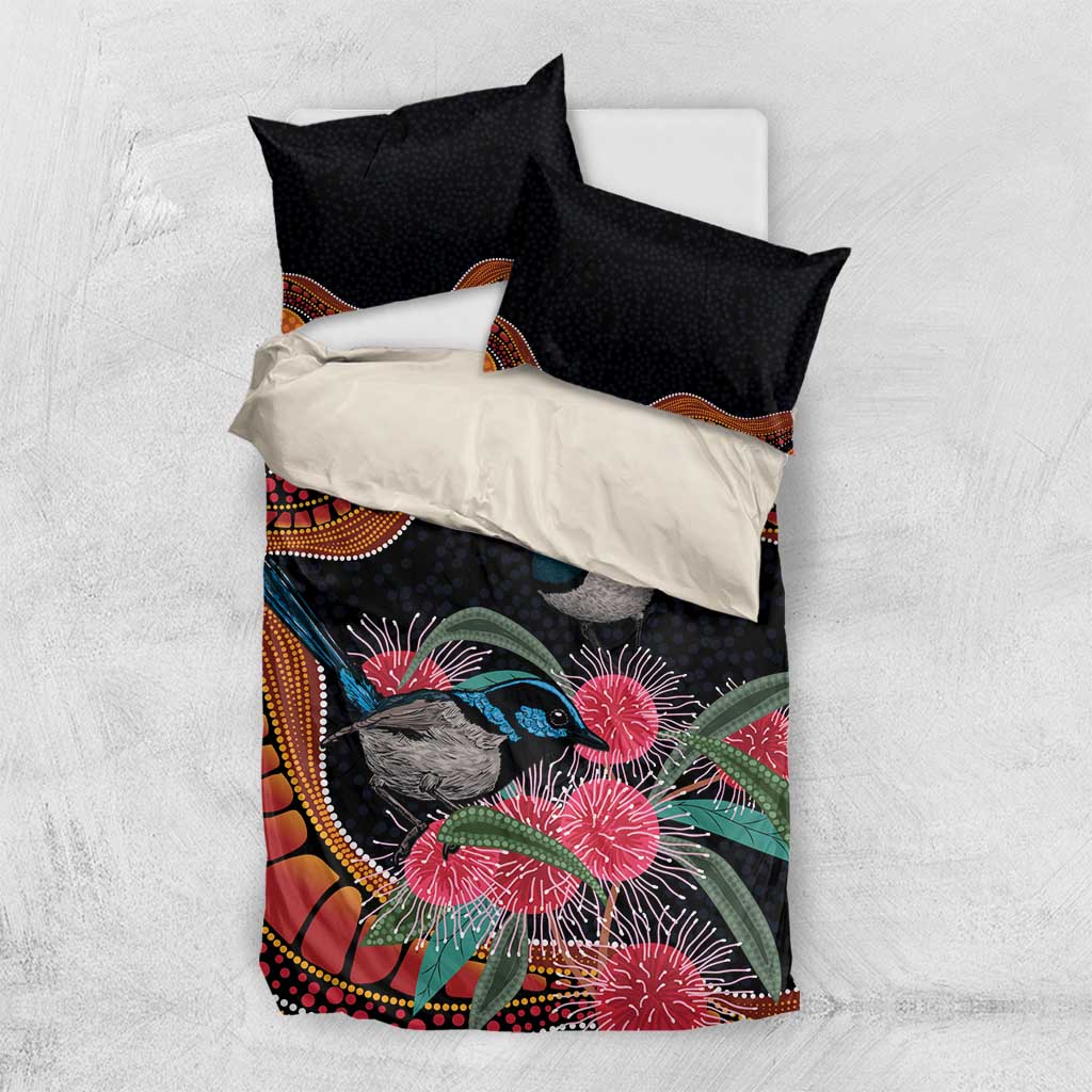 Hakea Flower And Fairy Wren Australia Bedding Set Aboriginal Art