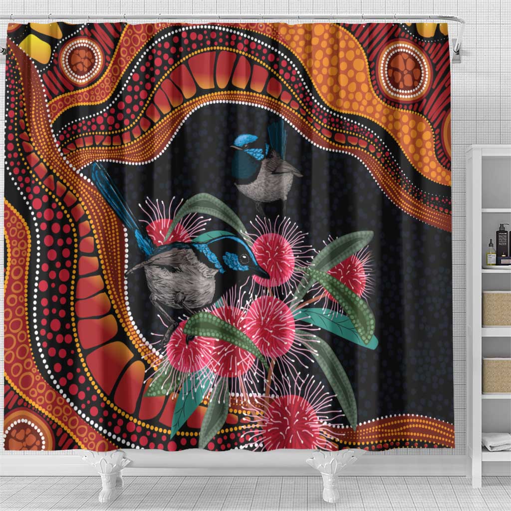 Hakea Flower And Fairy Wren Australia Shower Curtain Aboriginal Art