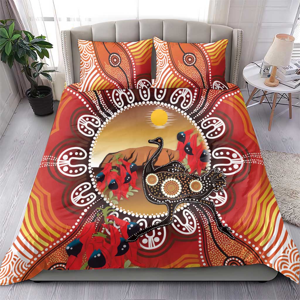 Sturt's Desert Pea And Emu Australia Bedding Set Uluru Aboriginal Art