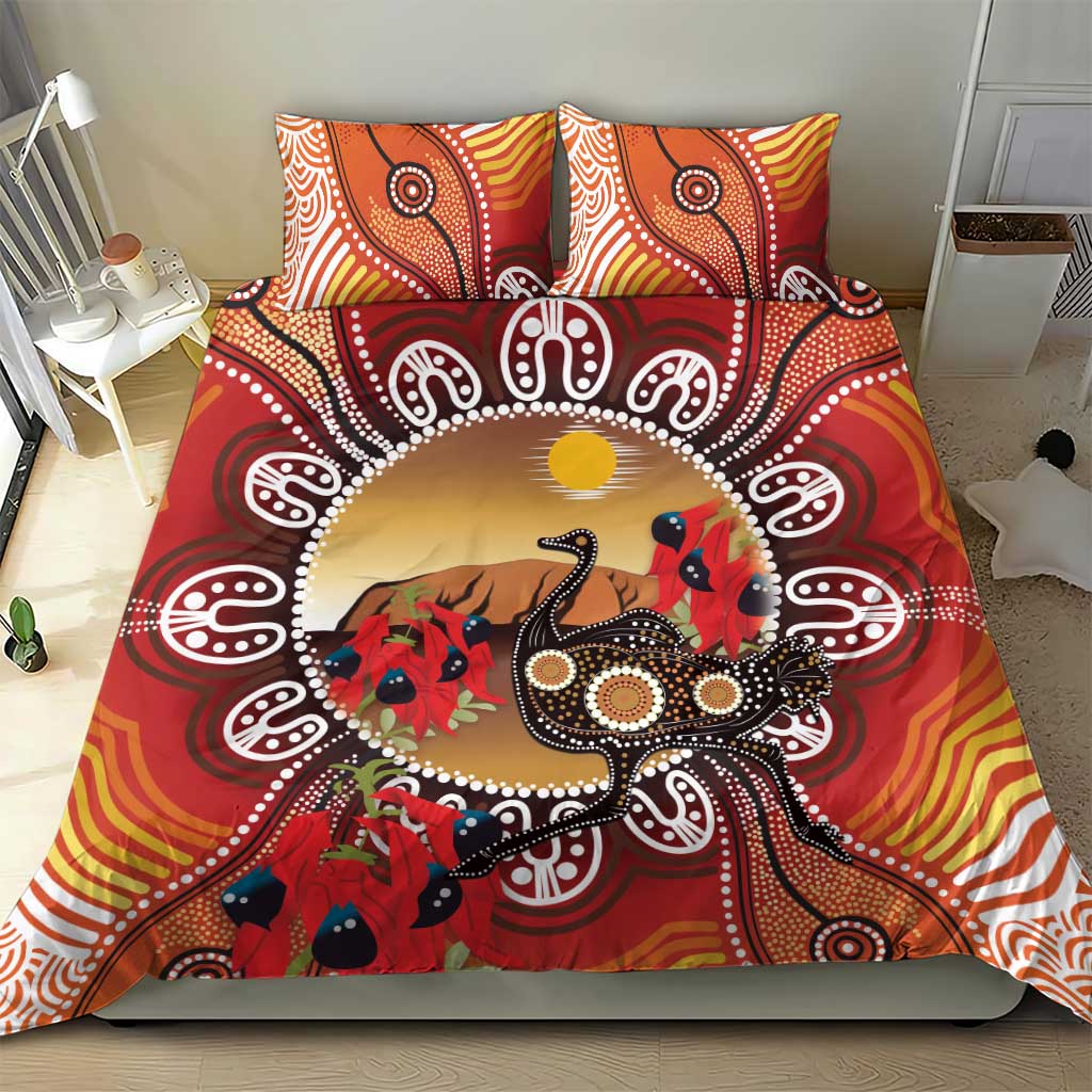 Sturt's Desert Pea And Emu Australia Bedding Set Uluru Aboriginal Art